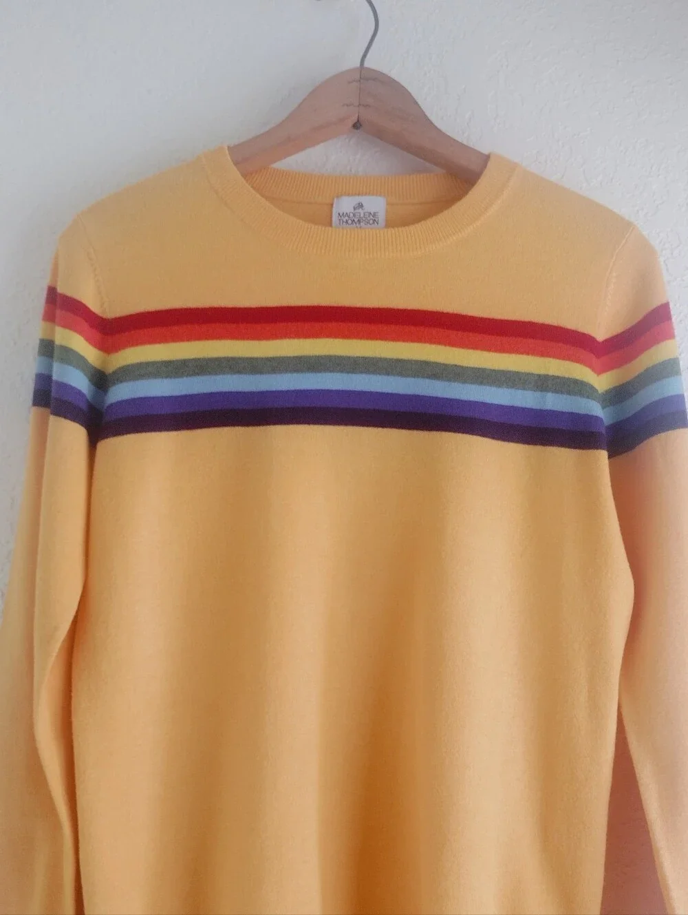 MADELEINE THOMPSON X AQUA Mustard Sweater With Rainbow